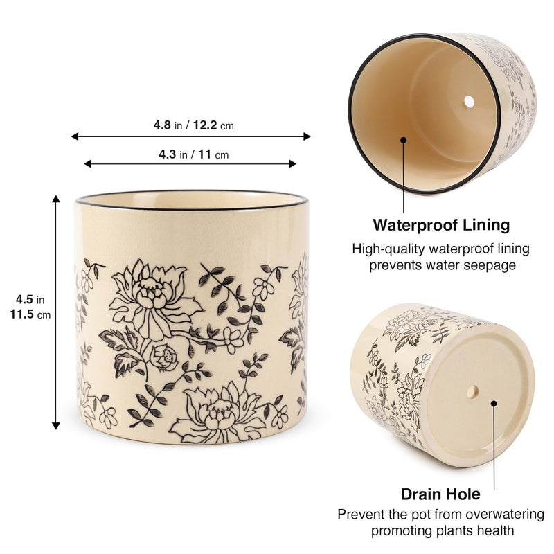 STHIE Indoor Ceramic Plant Pots with Drainage Holes 5 Inch Cute Succulent Flower Pots Small Orchid Planter Pots for Indoor Plants Garden Pots  Peony - Image 5